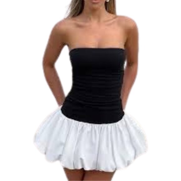 Camila Coelho Black Strapless Bubble Hem Mini Dress - Size M - Pre-owned Like Ne - Picture 2 of 11